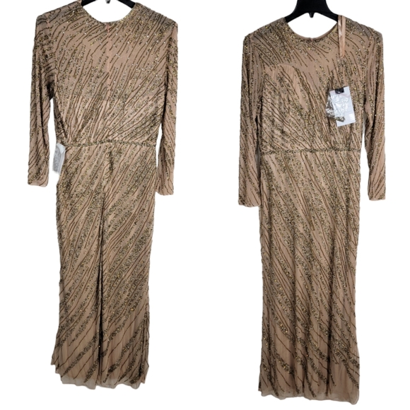 Mac Duggal 5240 Womens 16 Mocha Pink Gold Beaded Sequin Column Formal Dress - Picture 8 of 13